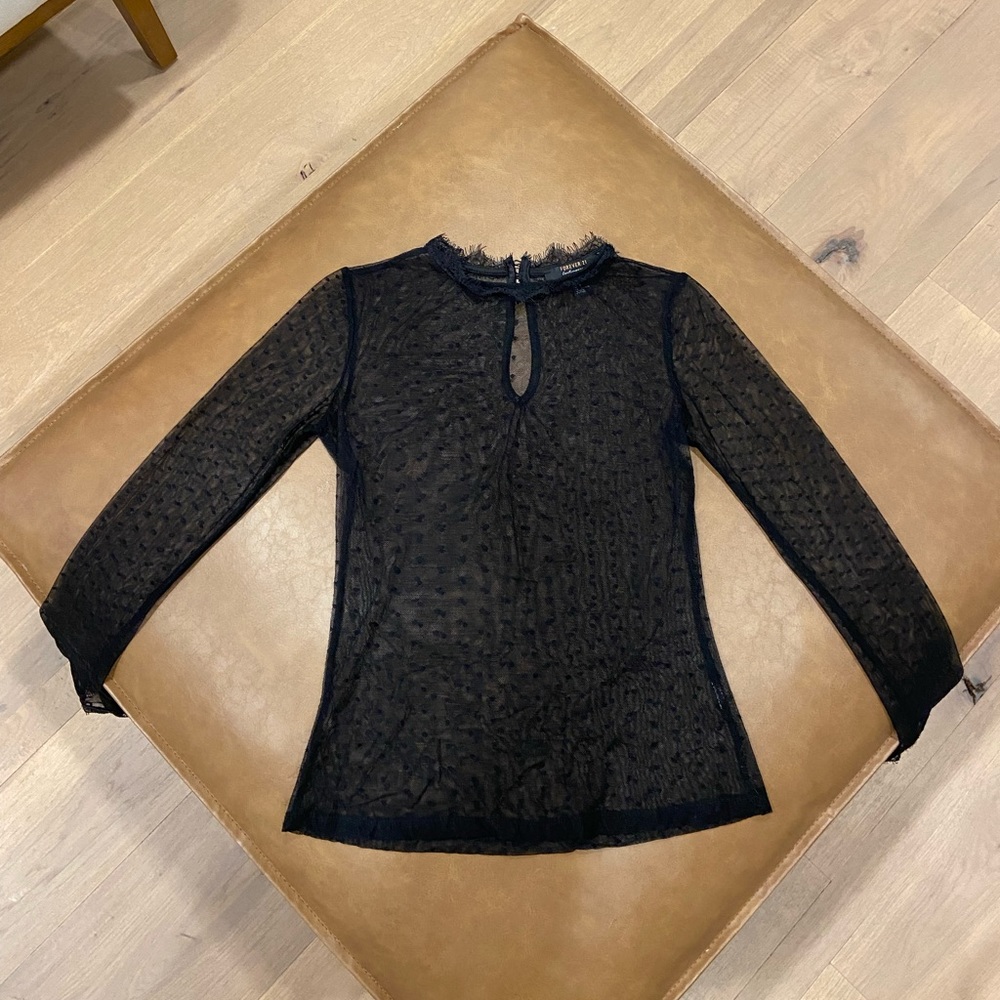 Long Sleeve Mesh Polkadot Top